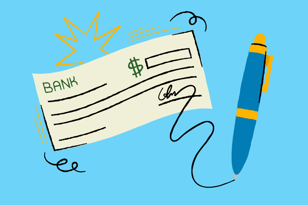 Pen writing on a check